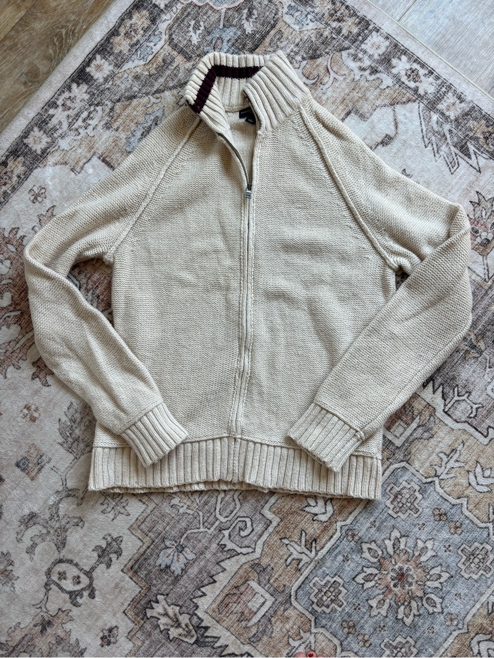 Men’s Banana Republic Cream Full-Zip Collar Sweater